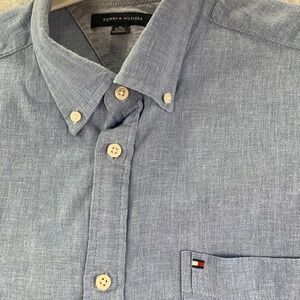 Tommy Hilfiger Mens Blue Denim Short Sleeve Chambray Shirt  # C8878C5922 -XL TG
